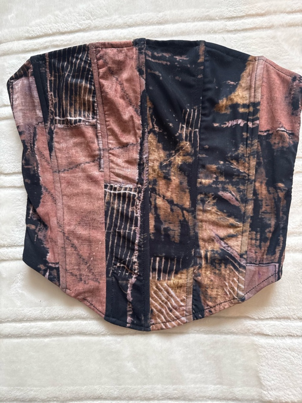 Tie-Dye Panel Strapless Corset Top - Black & Rust